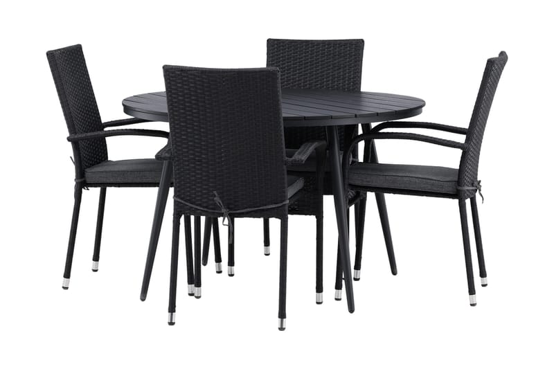 Ruokailuryhmä Break Pyöreä 120 cm 4 Anna tuolia - Beige/Musta - Puutarhakalusteet - Ulkoryhmä - Ruokailuryhmät ulos