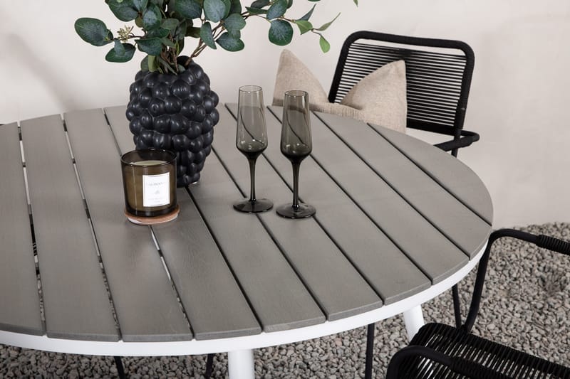 Ruokailuryhmä Break Pyöreä 120 cm 4 Lindos tuolia - Musta/Harmaa - Puutarhakalusteet - Ulkoryhmä - Ruokailuryhmät ulos