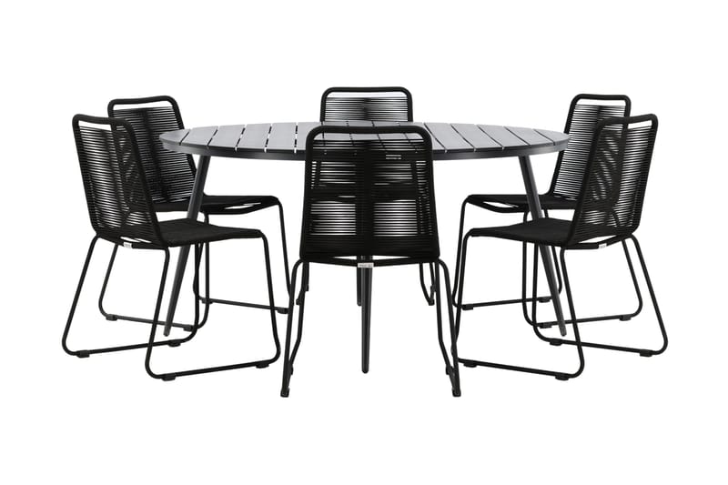 Ruokailuryhmä Break Pyöreä 150 cm 6 Lindos tuolia - Musta - Puutarhakalusteet - Ulkoryhmä - Ruokailuryhmät ulos