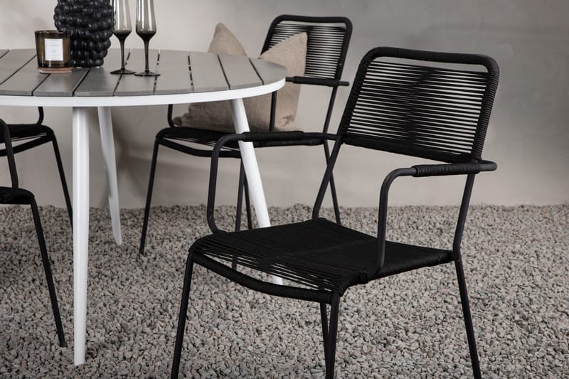 Ruokailuryhmä Break Pyöreä 120 cm 4 Lindos tuolia - Musta/Harmaa - Puutarhakalusteet - Ulkoryhmä - Ruokailuryhmät ulos