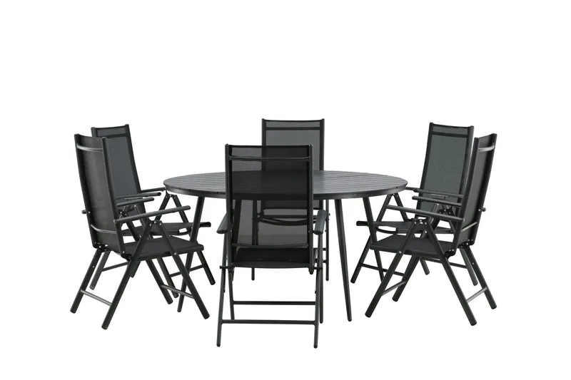Ruokailuryhmä Break Pyöreä 120 cm 6 Break säätötuolia - Musta - Puutarhakalusteet - Ulkoryhmä - Ruokailuryhmät ulos