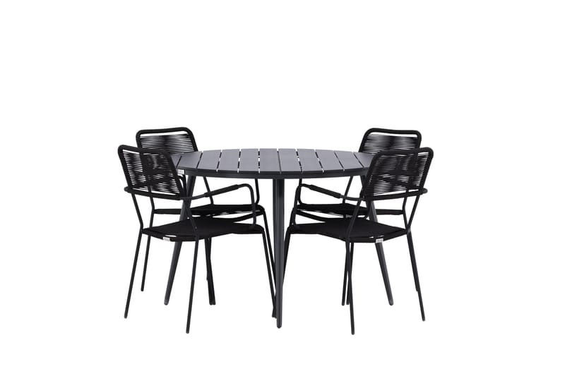 Ruokailuryhmä Break Pyöreä 120 cm 4 Lindos tuolia - Musta - Puutarhakalusteet - Ulkoryhmä - Ruokailuryhmät ulos