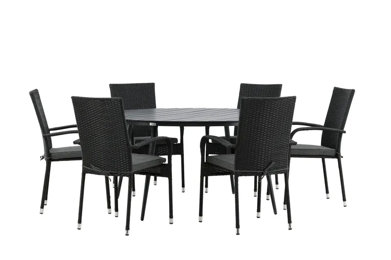 Ruokailuryhmä Break Pyöreä 120 cm 6 Anna tuolia - Musta - Puutarhakalusteet - Ulkoryhmä - Ruokailuryhmät ulos