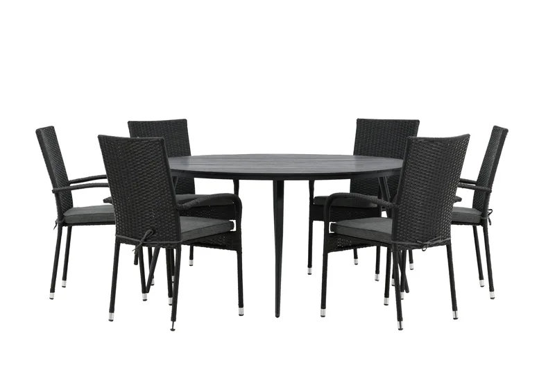 Ruokailuryhmä Break Pyöreä 120 cm 6 Anna tuolia - Musta - Puutarhakalusteet - Ulkoryhmä - Ruokailuryhmät ulos