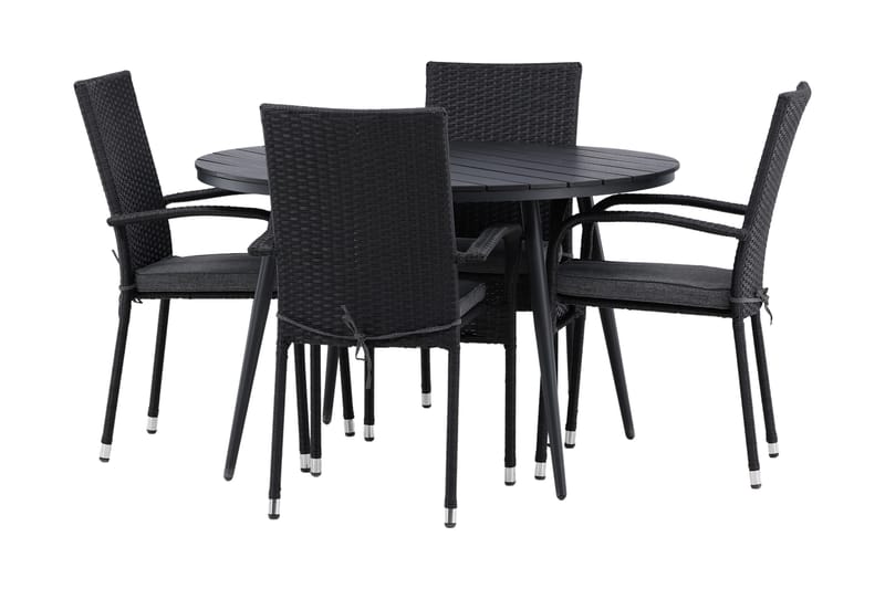 Ruokailuryhmä Break Pyöreä 120 cm 4 Anna tuolia - Beige/Musta - Puutarhakalusteet - Ulkoryhmä - Ruokailuryhmät ulos