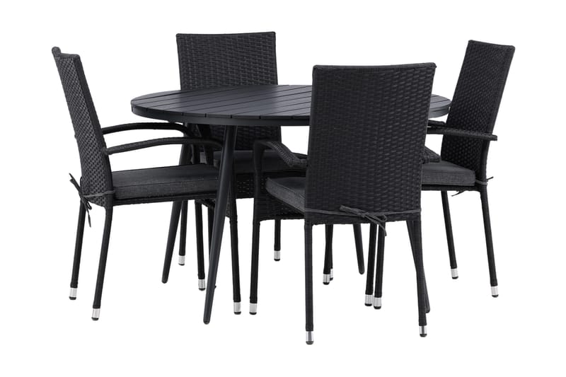 Ruokailuryhmä Break Pyöreä 120 cm 4 Anna tuolia - Beige/Musta - Puutarhakalusteet - Ulkoryhmä - Ruokailuryhmät ulos