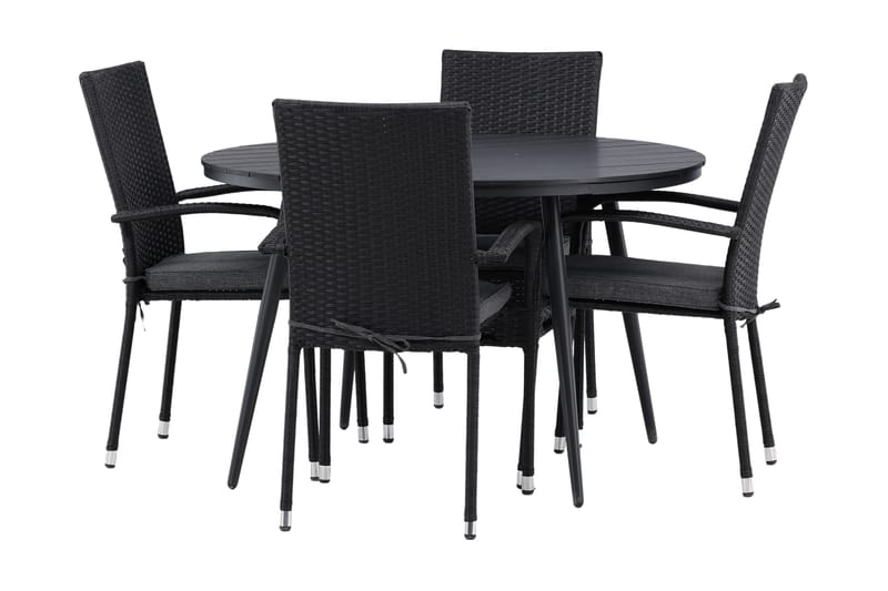 Ruokailuryhmä Break Pyöreä 120 cm 4 Anna tuolia - Beige/Musta - Puutarhakalusteet - Ulkoryhmä - Ruokailuryhmät ulos