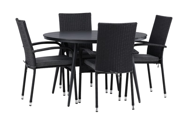 Ruokailuryhmä Break Pyöreä 120 cm 4 Anna tuolia - Beige/Musta - Puutarhakalusteet - Ulkoryhmä - Ruokailuryhmät ulos