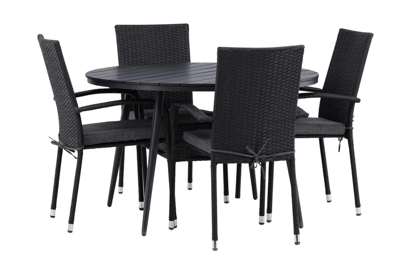 Ruokailuryhmä Break Pyöreä 120 cm 4 Anna tuolia - Beige/Musta - Puutarhakalusteet - Ulkoryhmä - Ruokailuryhmät ulos