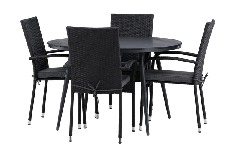 Ruokailuryhmä Break Pyöreä 120 cm 4 Anna tuolia - Beige/Musta - Puutarhakalusteet - Ulkoryhmä - Ruokailuryhmät ulos