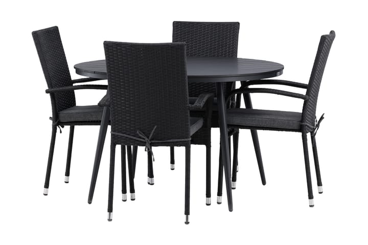 Ruokailuryhmä Break Pyöreä 120 cm 4 Anna tuolia Beige/Musta - Venture Home - Ruokailuryhmät ulos