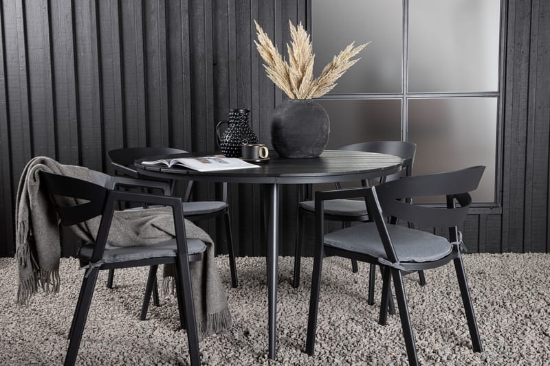 Ruokailuryhmä Break Pyöreä 120 cm 4 Slit tuolia - Beige/Musta - Puutarhakalusteet - Ulkoryhmä - Ruokailuryhmät ulos