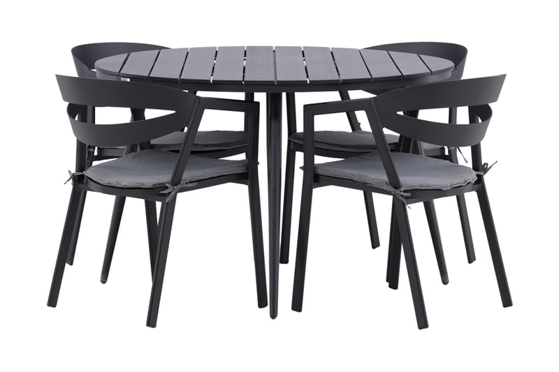 Ruokailuryhmä Break Pyöreä 120 cm 4 Slit tuolia - Beige/Musta - Puutarhakalusteet - Ulkoryhmä - Ruokailuryhmät ulos