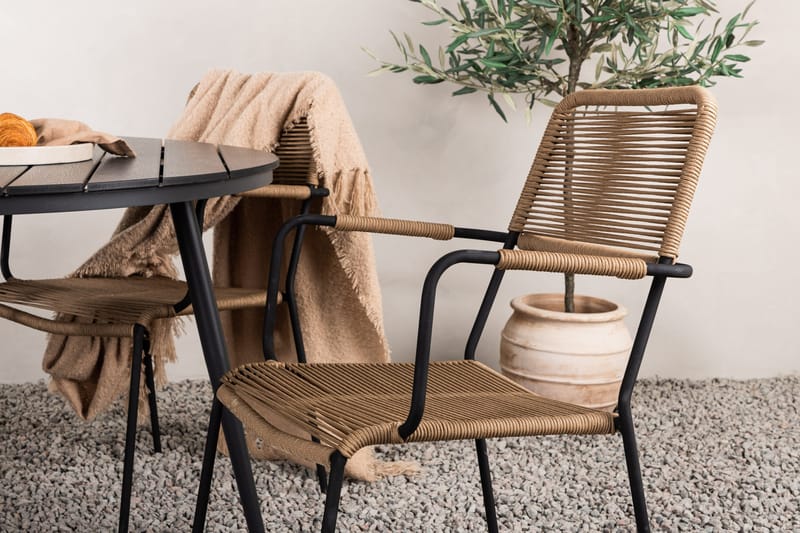 Ruokailuryhmä Break Pyöreä 120 cm 4 Lindos tuolia - Musta/Beige - Puutarhakalusteet - Ulkoryhmä - Ruokailuryhmät ulos