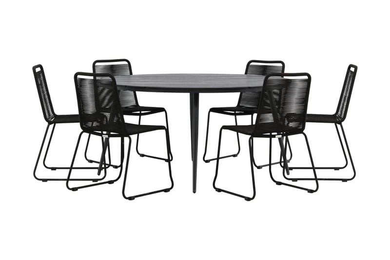 Ruokailuryhmä Break Pyöreä 150 cm 6 Lindos tuolia - Musta - Puutarhakalusteet - Ulkoryhmä - Ruokailuryhmät ulos