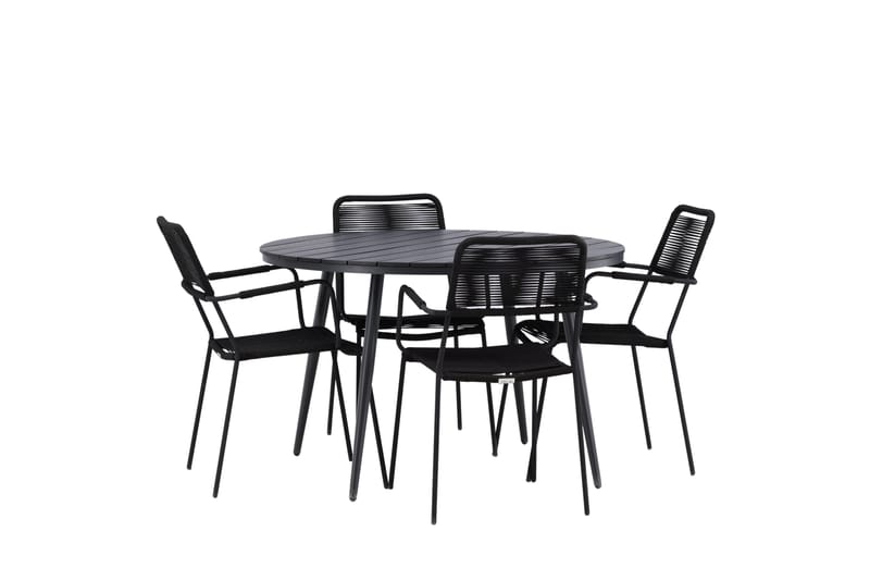 Ruokailuryhmä Break Pyöreä 120 cm 4 Lindos tuolia - Musta - Puutarhakalusteet - Ulkoryhmä - Ruokailuryhmät ulos