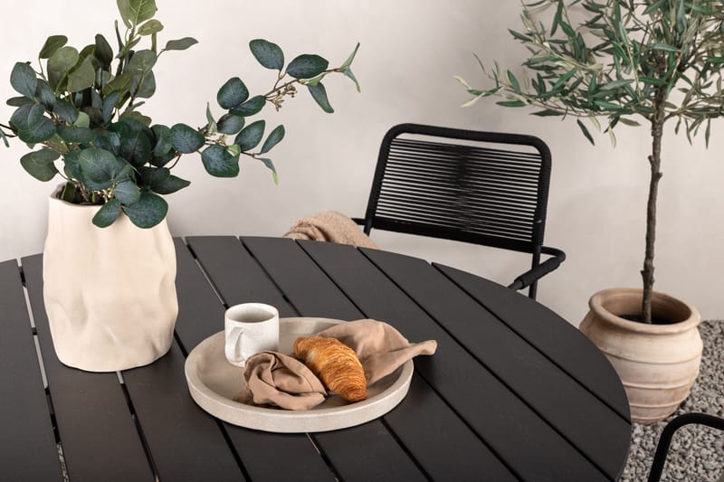 Ruokailuryhmä Break Pyöreä 120 cm 4 Lindos tuolia - Musta - Puutarhakalusteet - Ulkoryhmä - Ruokailuryhmät ulos