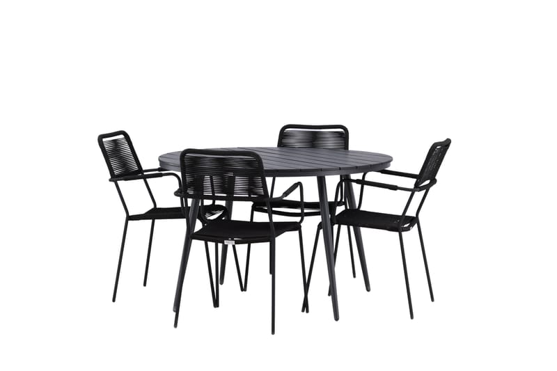 Ruokailuryhmä Break Pyöreä 120 cm 4 Lindos tuolia - Musta - Puutarhakalusteet - Ulkoryhmä - Ruokailuryhmät ulos