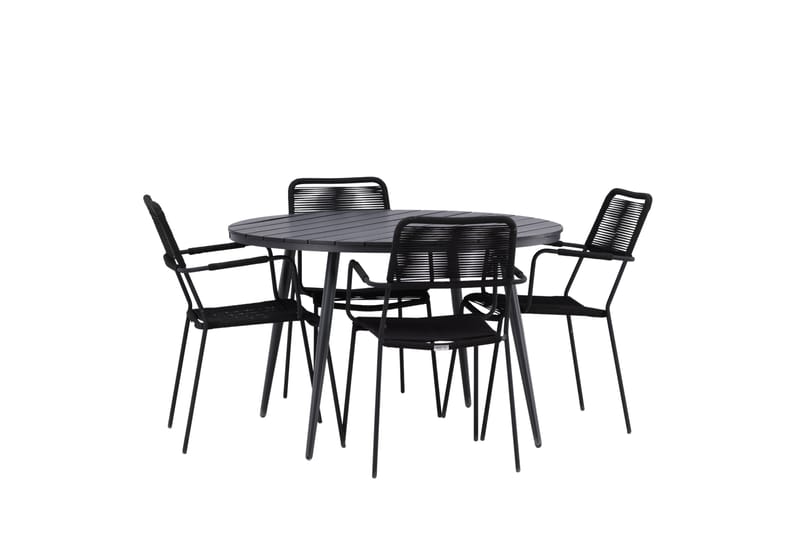 Ruokailuryhmä Break Pyöreä 120 cm 4 Lindos tuolia - Musta - Puutarhakalusteet - Ulkoryhmä - Ruokailuryhmät ulos