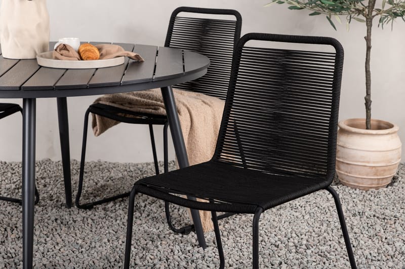 Ruokailuryhmä Break Pyöreä 120 cm 4 Lindos tuolia - Musta - Puutarhakalusteet - Ulkoryhmä - Ruokailuryhmät ulos