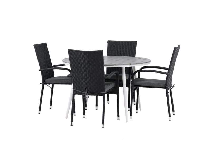 Ruokailuryhmä Break Pyöreä 120 cm 4 Anna ruokatuolia - Musta/Harmaa - Puutarhakalusteet - Ulkoryhmä - Ruokailuryhmät ulos
