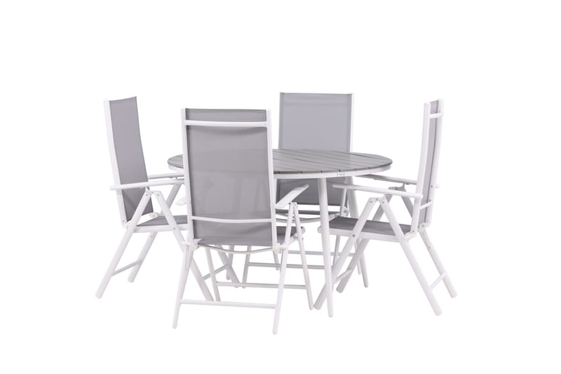 Ruokailuryhmä Break Pyöreä 120 cm 4 Break säätötuolia - Valkoinen/Harmaa - Puutarhakalusteet - Ulkoryhm�ä - Ruokailuryhmät ulos
