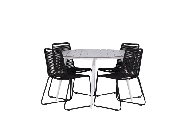 Ruokailuryhmä Break Pyöreä 120 cm 4 Lindos tuolia - Musta/Harmaa - Puutarhakalusteet - Ulkoryhmä - Ruokailuryhmät ulos