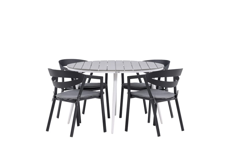 Ruokailuryhmä Break Pyöreä 120 cm 4 Slit ruokatuolia - Musta/Harmaa - Puutarhakalusteet - Ulkoryhmä - Ruokailuryhmät ulos