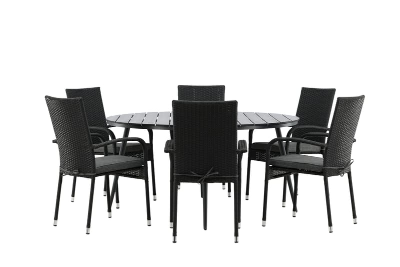 Ruokailuryhmä Break Pyöreä 120 cm 6 Anna tuolia - Musta - Puutarhakalusteet - Ulkoryhmä - Ruokailuryhmät ulos