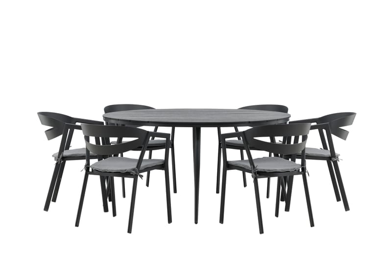 Ruokailuryhmä Break Pyöreä 120 cm 6 Slit tuolia - Musta - Puutarhakalusteet - Ulkoryhmä - Ruokailuryhmät ulos