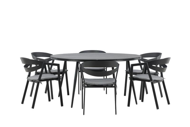 Ruokailuryhmä Break Pyöreä 120 cm 6 Slit tuolia - Musta - Puutarhakalusteet - Ulkoryhmä - Ruokailuryhmät ulos