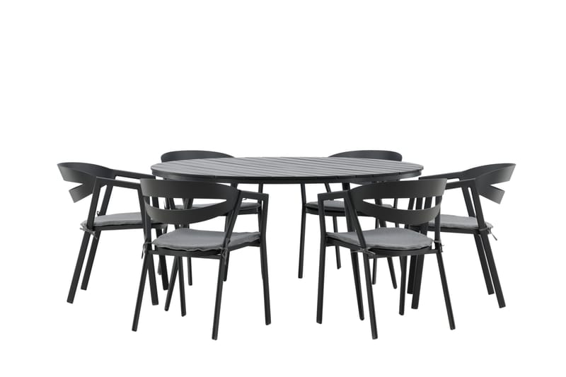 Ruokailuryhmä Break Pyöreä 120 cm 6 Slit tuolia - Musta - Puutarhakalusteet - Ulkoryhmä - Ruokailuryhmät ulos