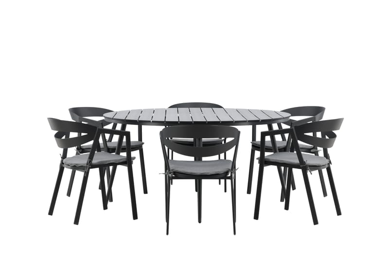 Ruokailuryhmä Break Pyöreä 120 cm 6 Slit tuolia - Musta - Puutarhakalusteet - Ulkoryhmä - Ruokailuryhmät ulos