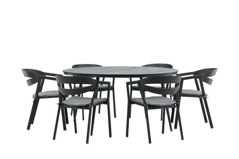 Ruokailuryhmä Break Pyöreä 120 cm 6 Slit tuolia - Musta - Puutarhakalusteet - Ulkoryhmä - Ruokailuryhmät ulos