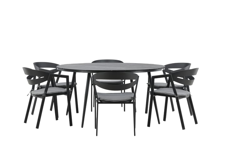 Ruokailuryhmä Break Pyöreä 120 cm 6 Slit tuolia - Musta/Alumiini - Ruokailuryhmät ulos