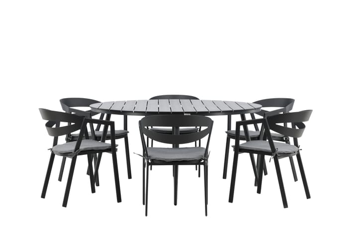 Ruokailuryhmä Break Pyöreä 120 cm 6 Slit tuolia - Musta/Alumiini - Ruokailuryhmät ulos