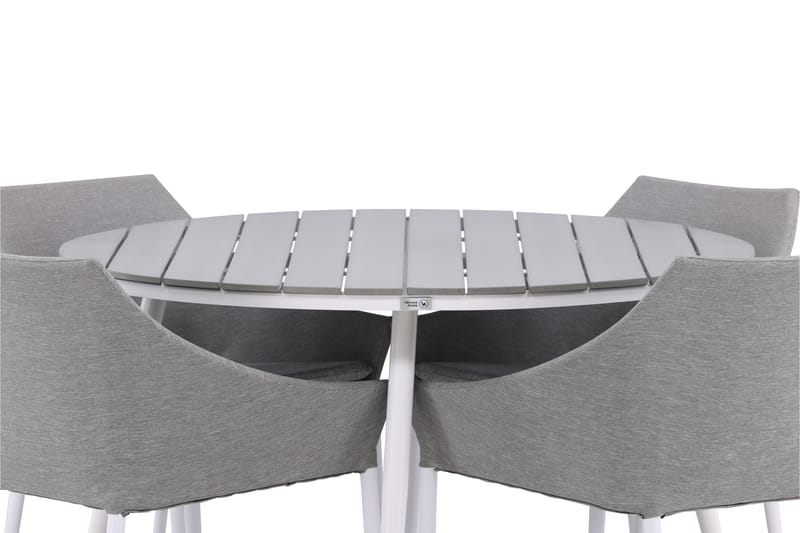 Ruokailuryhmä Break Pyöreä 150 cm 4 Spoga ruokatuolia - Valkoinen/Harmaa - Puutarhakalusteet - Ulkoryhmä - Ruokailuryhmät ulos