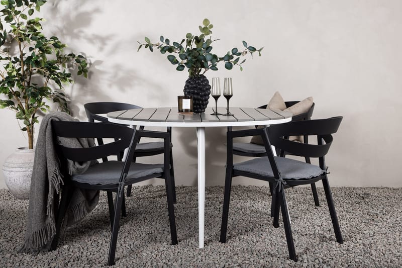 Ruokailuryhmä Break Pyöreä 120 cm 4 Slit ruokatuolia - Musta/Harmaa - Puutarhakalusteet - Ulkoryhmä - Ruokailuryhmät ulos