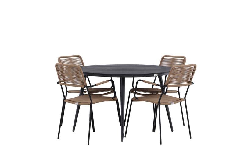 Ruokailuryhmä Break Pyöreä 120 cm 4 Lindos tuolia - Musta/Beige - Puutarhakalusteet - Ulkoryhmä - Ruokailuryhmät ulos