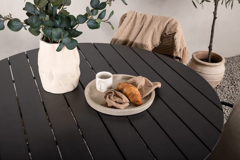 Ruokailuryhmä Break Pyöreä 120 cm 4 Lindos tuolia - Musta/Beige - Puutarhakalusteet - Ulkoryhmä - Ruokailuryhmät ulos