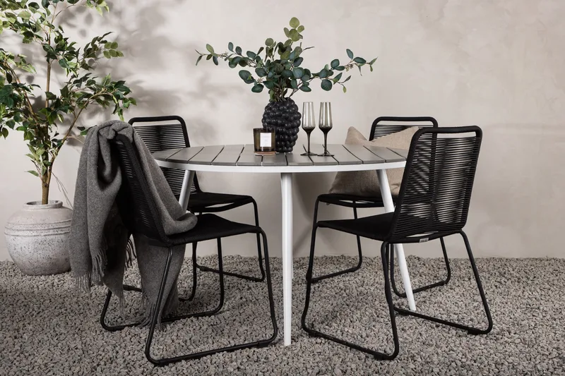 Ruokailuryhmä Break Pyöreä 120 cm 4 Lindos tuolia - Musta/Harmaa - Puutarhakalusteet - Ulkoryhmä - Ruokailuryhmät ulos