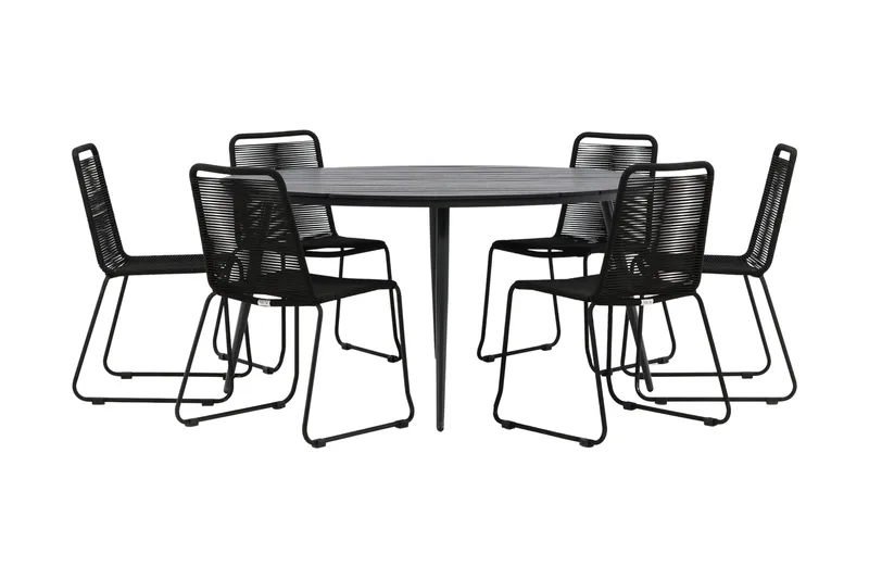 Ruokailuryhmä Break Pyöreä 150 cm 6 Lindos tuolia, Musta