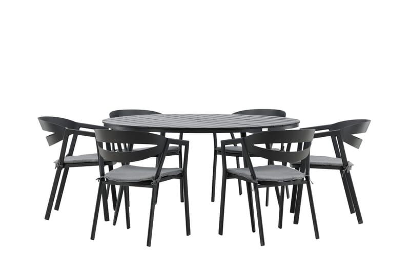 Ruokailuryhmä Break Pyöreä 120 cm 6 Slit tuolia - Musta - Puutarhakalusteet - Ulkoryhmä - Ruokailuryhmät ulos