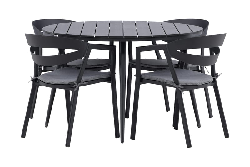 Ruokailuryhmä Break Pyöreä 120 cm 4 Slit tuolia - Beige/Musta - Puutarhakalusteet - Ulkoryhmä - Ruokailuryhmät ulos