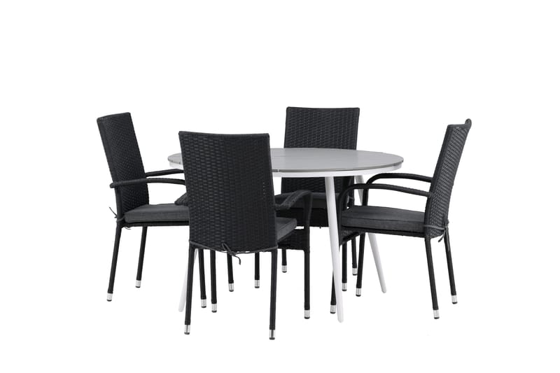 Ruokailuryhmä Break Pyöreä 120 cm 4 Anna ruokatuolia - Musta/Harmaa - Puutarhakalusteet - Ulkoryhmä - Ruokailuryhmät ulos