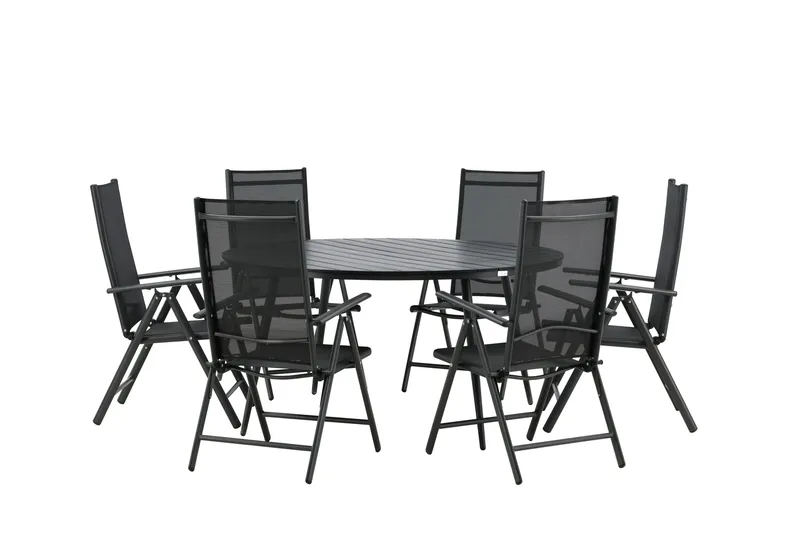 Ruokailuryhmä Break Pyöreä 120 cm 6 Break säätötuolia - Musta - Puutarhakalusteet - Ulkoryhmä - Ruokailuryhmät ulos