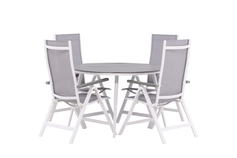 Ruokailuryhmä Break Pyöreä 120 cm 4 Albany Säätötuolia - Valkoinen/Harmaa - Puutarhakalusteet - Ulkoryhmä - Ruokailuryhmät ulos
