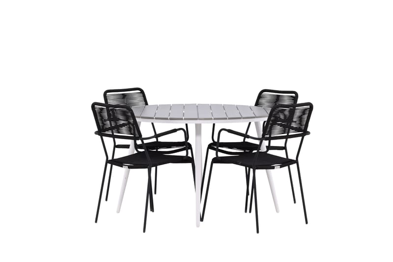 Ruokailuryhmä Break Pyöreä 120 cm 4 Lindos tuolia - Musta/Harmaa - Puutarhakalusteet - Ulkoryhmä - Ruokailuryhmät ulos