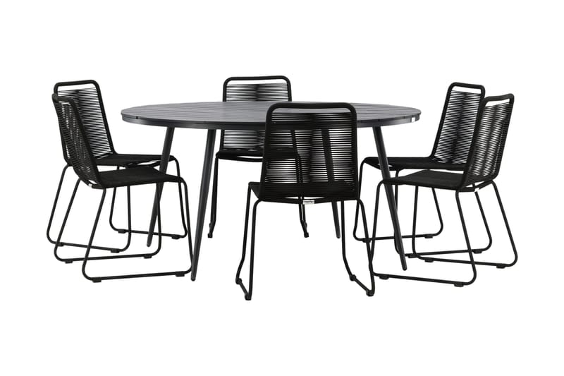 Ruokailuryhmä Break Pyöreä 150 cm 6 Lindos tuolia - Musta - Puutarhakalusteet - Ulkoryhmä - Ruokailuryhmät ulos