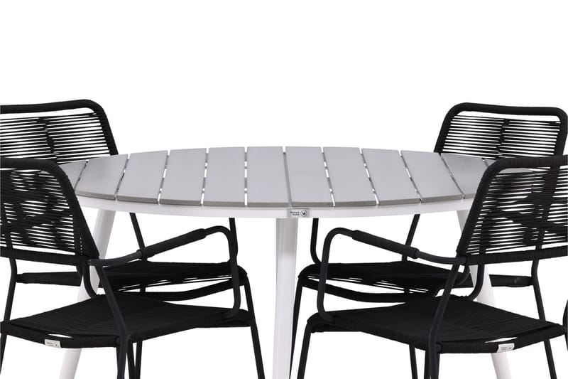 Ruokailuryhmä Break Pyöreä 120 cm 4 Lindos tuolia - Musta/Harmaa - Puutarhakalusteet - Ulkoryhmä - Ruokailuryhmät ulos